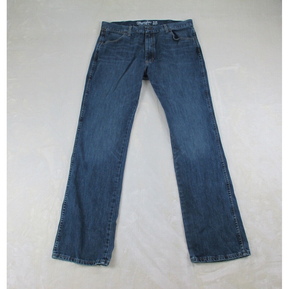 Wrangler Pants Mens 38 Blue Denim Jeans Slim Boot Retro Pockets Casual 38X36*‎